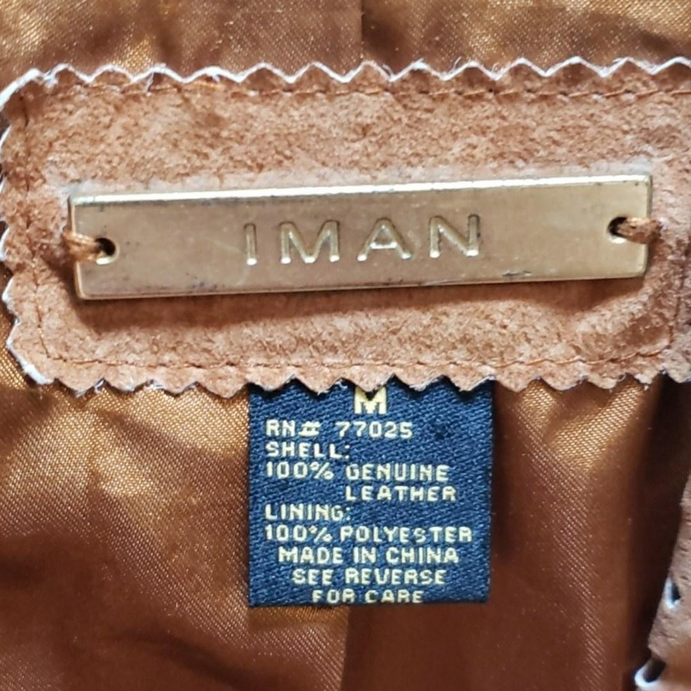 IMAN Jacket Womens M Brown Suede Open Front Perforated Collar Genuine Leather - Picture 6 of 9